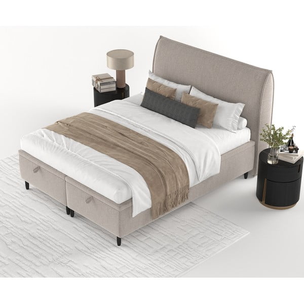 Sivi/bež tapecirani bračni krevet s prostorom za pohranu 140x200 cm Pearl – Maison de Rêve-image-3