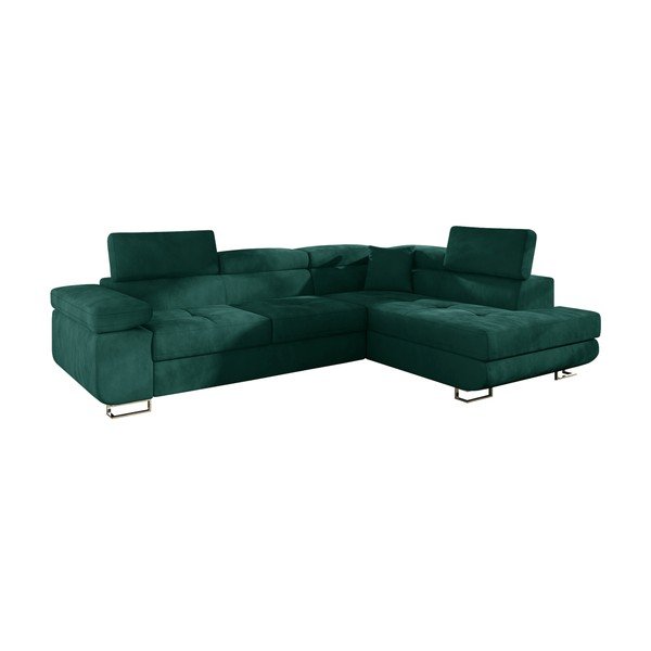 Zelena baršunasti sklopiva/s prostorom za odlaganje kutna garnitura (s desnim kutom/u obliku slova L) Anton – ELTAP-image-2