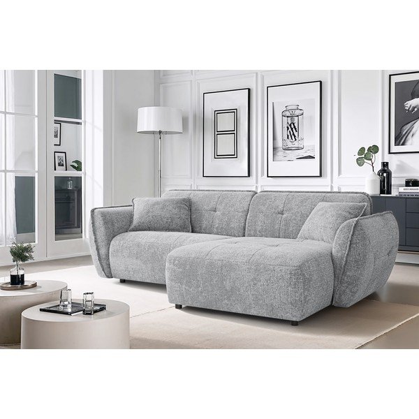 Svijetlo siva kutna garnitura od šenila (s desnim kutom/s ležaljkom) Nelia – Ropez-image-1