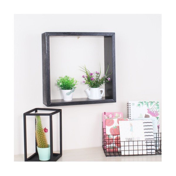 Crna drvena zidna polica North Carolina Scandinavian Home Decor Cube-image-1