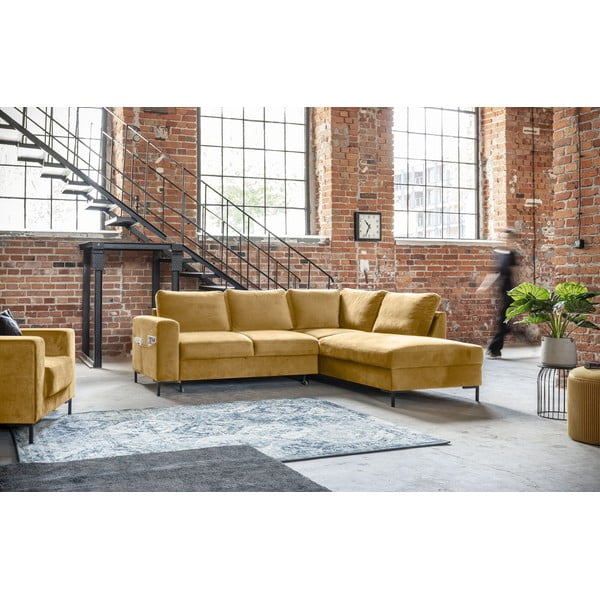 Žuta  baršunasti sklopiva kutna garnitura (s desnim kutom) Lofty Lilly – Miuform-image-3