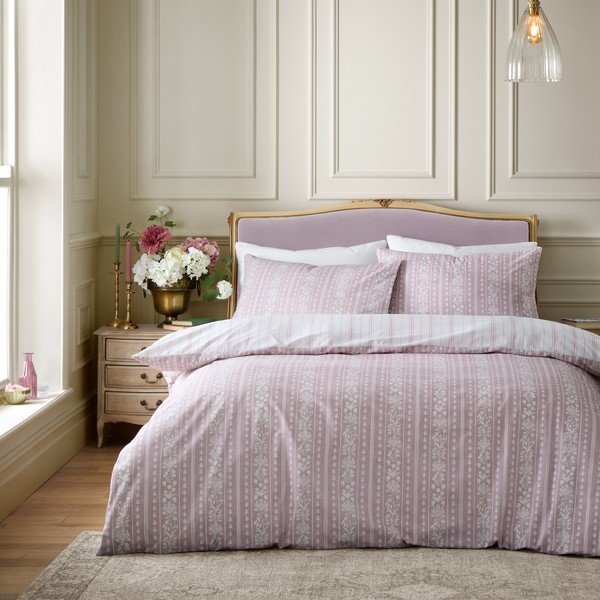Bijela/ružičasta posteljina za krevet za jednu osobu 135x200 cm Regency Stripe – Catherine Lansfield-image-1