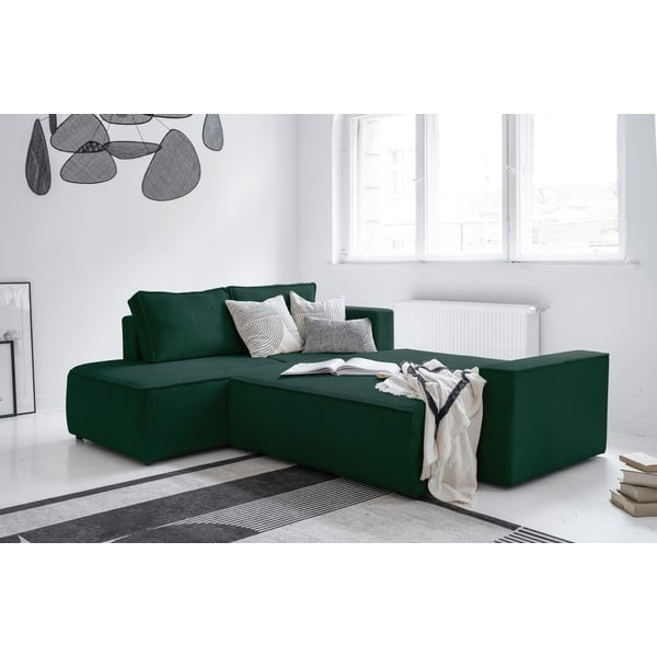 Tamno zelena sklopiva kutna garnitura od samta (s lijevim kutom) Brave Dave – Miuform-image-4