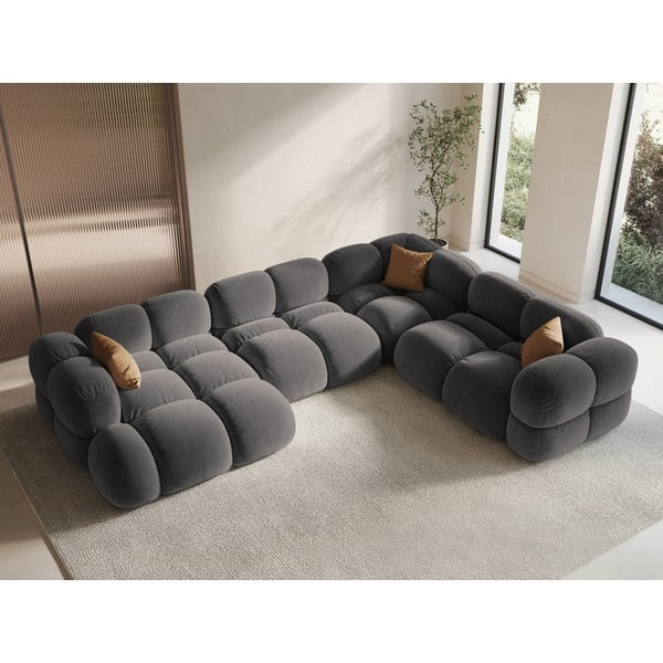 Siva baršunasti kutna garnitura (s desnim kutom/u obliku slova "U") Loretto – Cosmopolitan Design-image-1