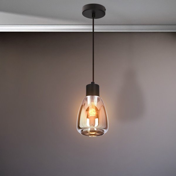 Crna viseća svjetiljka sa staklenim sjenilom ø 12 cm Moldo – Candellux Lighting-image-3