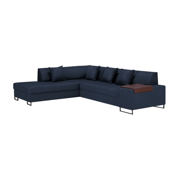 Plavi kutni kauč na razvlačenje s nogicama u crnoj boji Cosmopolitan Design Orlando, lijevi kut