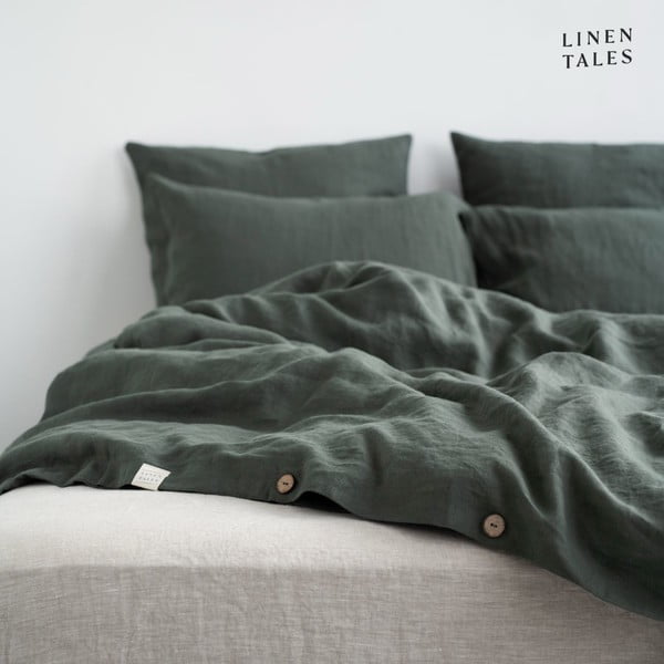 Tamno zelena lanena produljena posteljina za krevet 165x220 cm - Linen Tales-image-4