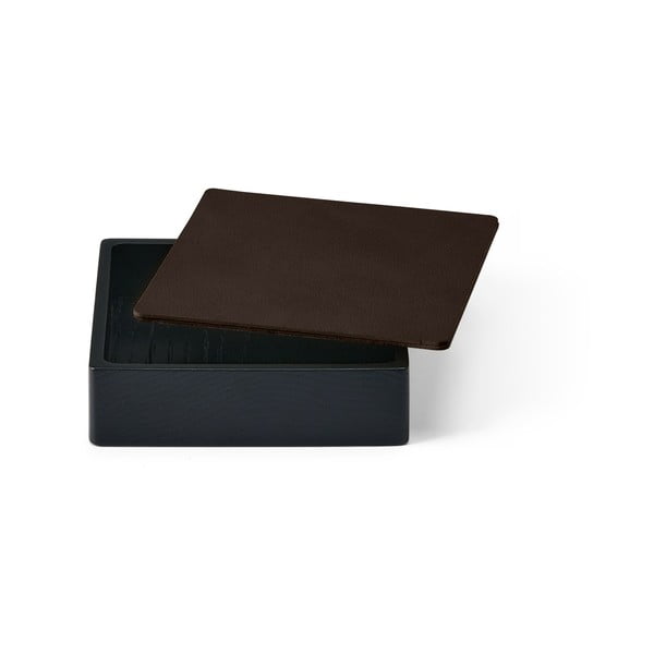 Crna/smeđa drvena/od eko kože kutija za pohranu s poklopcem/dekorativna 11x11x3,5 cm Square Nupo – LIND DNA-image-1