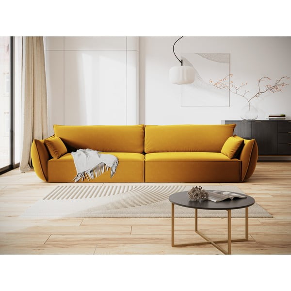 Senf žuta baršunasta sofa 248 cm Vanda – Mazzini Sofas-image-1