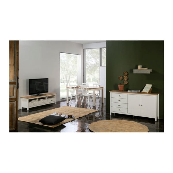 Bijela komoda od punog borovog drveta sa 4 ladice od Marckeric Jade, dužine 150 cm-image-1