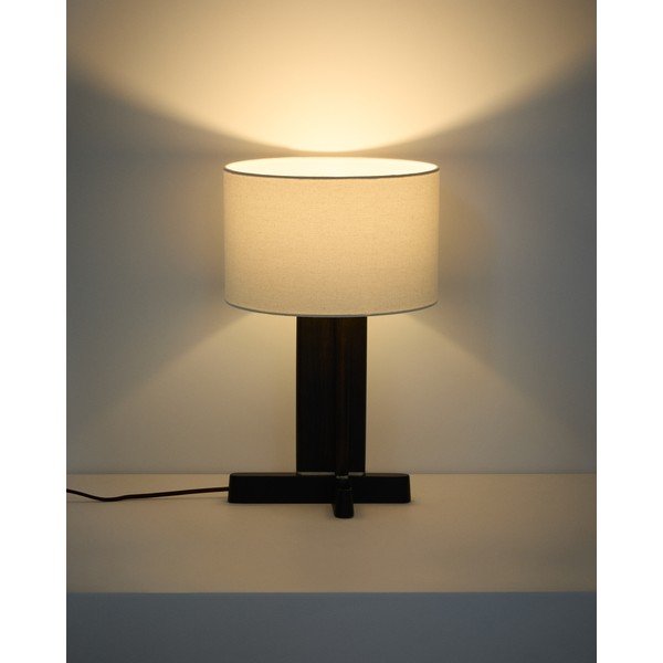 Bijela/tamno smeđa stolna lampa od masivnog kaučuka s tekstilnim sjenilom (visina 48 cm) Niani – Kave Home-image-1