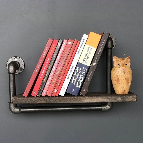 Drvena zidna polica s metalnom cijevi Boruraf Angela-image-3