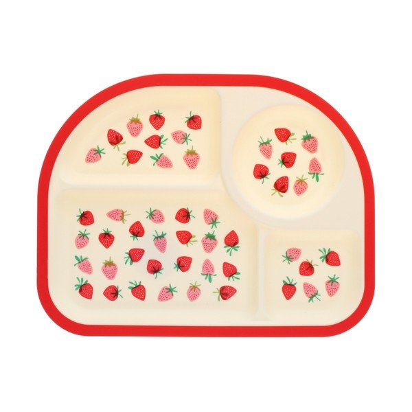 Crveni/bež plastičan dječji tanjur 21x27 cm Little Strawberry – Rex London