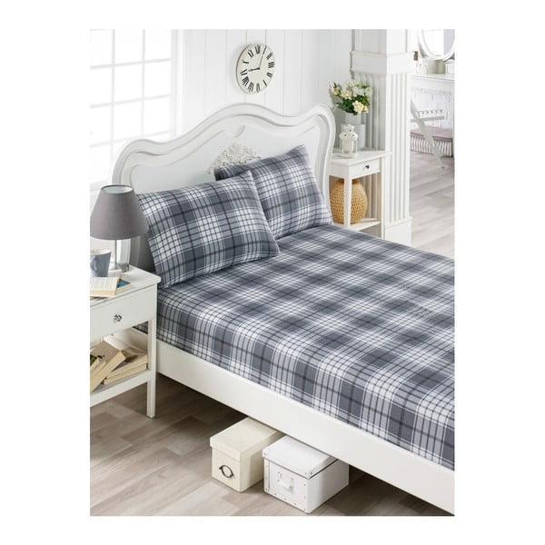 Set pamučnih sivih plahti i 2 jastučnice za krevet za jednu osobu Flanelo Lusno, 100 x 200 cm