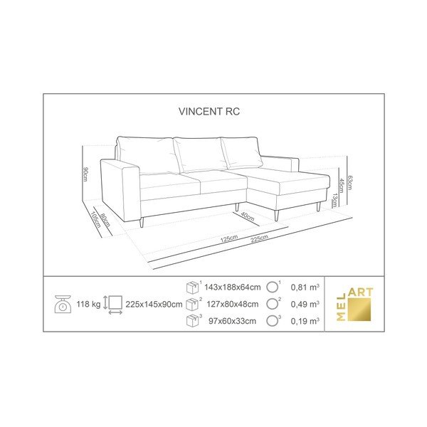 Crni kutni kauč na razvlačenje s ležaljkom na desnoj strani Mazzini Sofas Iris-image-1