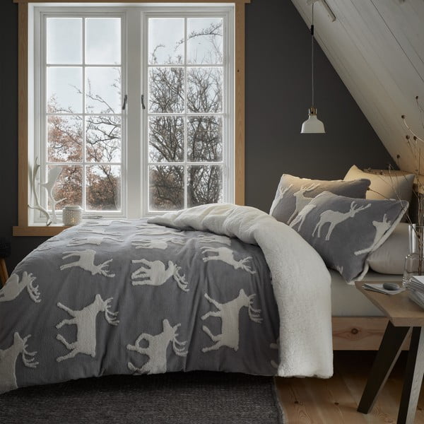 Bijelo-siva posteljina 200x200 cm Stag Sherpa - Catherine Lansfield-image-1