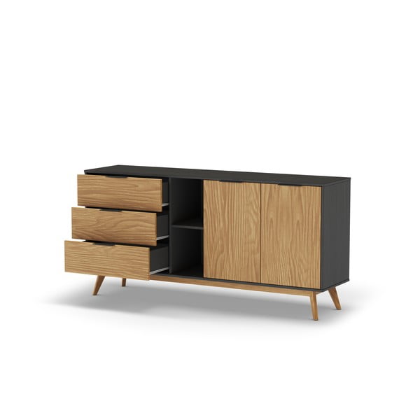 Crna/natur niska komoda od borovine 165x80 cm Lavis - Marckeric-image-2