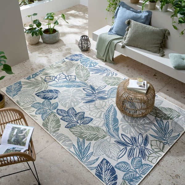 Zeleni/plavi unutarnji i vanjski tepih 200x290 cm Bella Leaf – Flair Rugs-image-1