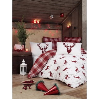 Pamučna posteljina s plahtom Mijolnir Geyik Claret Red, 200 x 220 cm