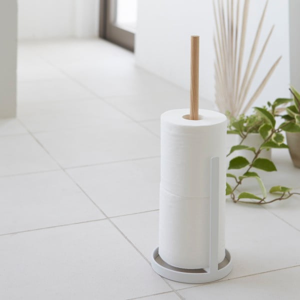 Bijeli stalak za toaletni papir s detaljima od bukovine YAMAZAKI Tosca-image-1