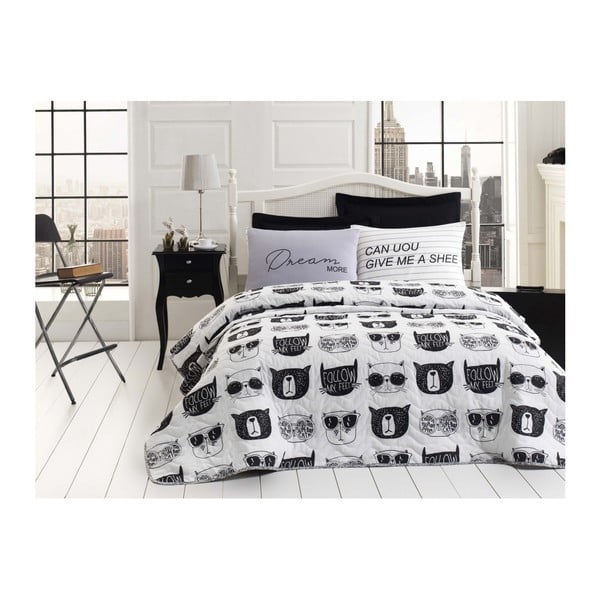Set prekrivača i 2 jastučnice EnLora Home Melone Black White, 200 x 220 cm