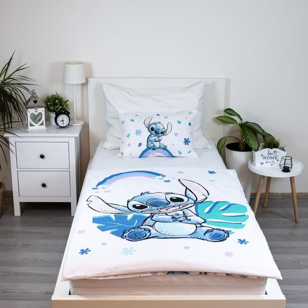 Bijela/plava pamučna dječja posteljina za dječji krevetić 135x100 cm Lilo and Stitch "Rainbow" – Jerry Fabrics-image-1