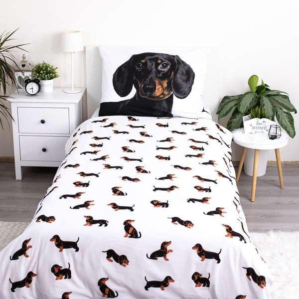Crno-bijela pamučna dječja posteljina za krevet za jednu osobu 140x200 cm Dachshund – Jerry Fabrics-image-2
