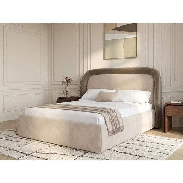 Smeđe-sivi tapecirani bračni krevet s prostorom za odlaganje s podnicom 160x200 cm Sam – Bobochic Paris-image-4