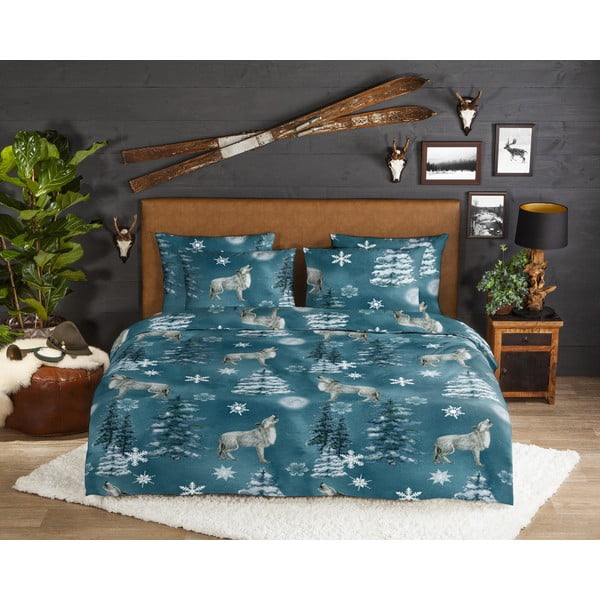 Petrolej zelena flanelska posteljina za bračni krevet/za produženi krevet 200x220 cm Midnight – Good Morning-image-1