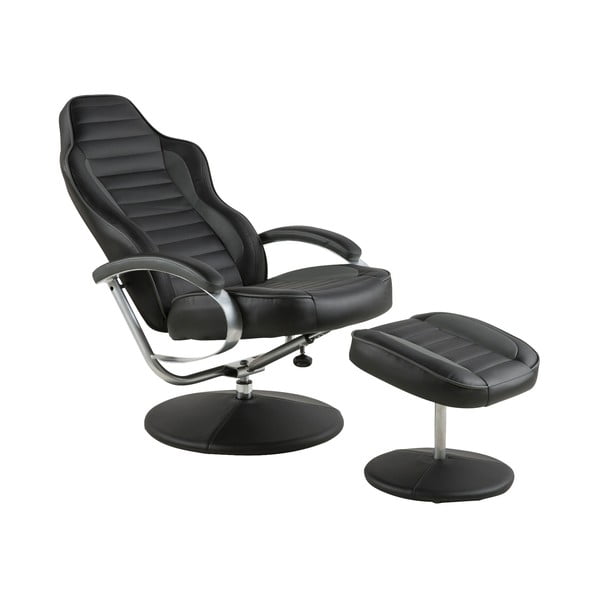 Crna stolica s naslonom za noge od imitacije Ohio kože