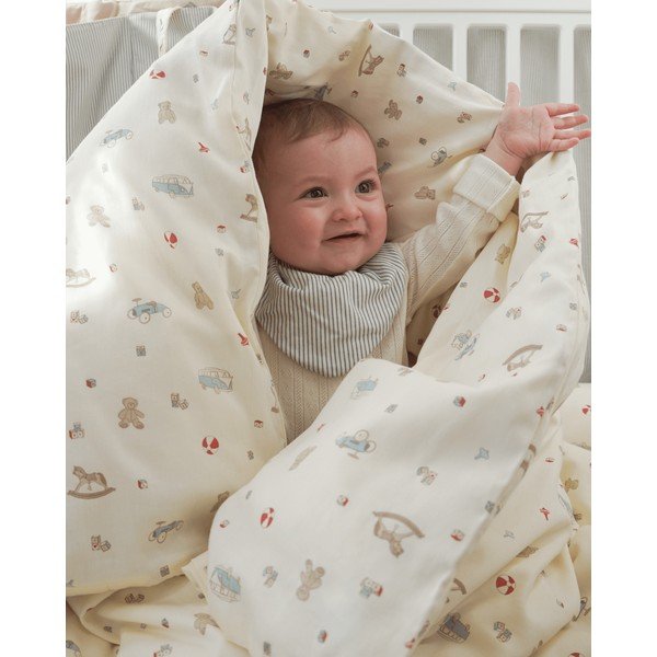 Svijetlo žuta dječja posteljina za dječji krevetić od organskog pamuka 100x140 cm Vintage Toys – Cam Cam Copenhagen-image-1