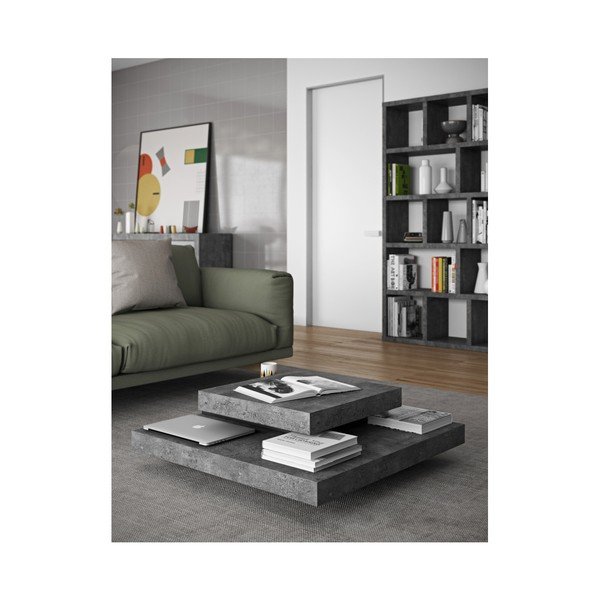 Stol za kavu u betonskom dekoru s crnim detaljima TemaHome Slate-image-1