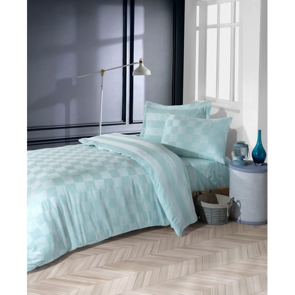 Mentol zelena posteljina za krevet za jednu osobu od damasta 140x200 cm Kareli – Mijolnir