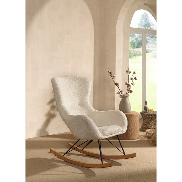 Bijela dječja fotelja za ljuljanje od bouclé tkanine ROCKY – Vipack-image-2