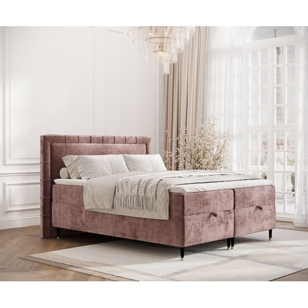Ružičasti boxspring krevet s prostorom za pohranu 200x200 cm Voyage – Maison de Rêve-image-1