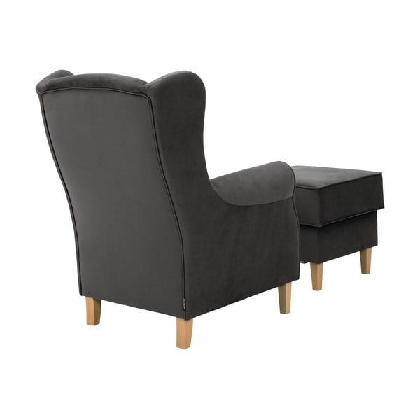 Antracit baršunasta fotelja s tabureom Max Winzer Lorris-image-3