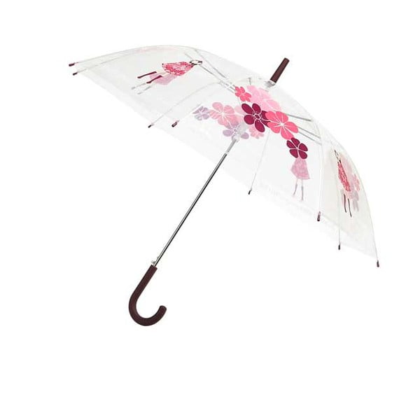 Prozirni štapićasti kišobran Ambiance Pink Flowers, ⌀ 103 cm