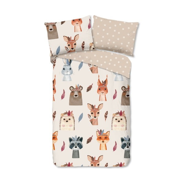 Smeđa/bež pamučna dječja posteljina za krevet za jednu osobu 140x200 cm Rave – Good Morning