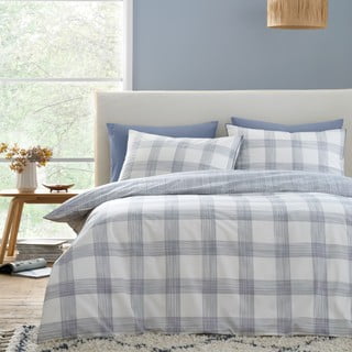 Bijela/plava pamučna posteljina za bračni krevet/za produženi krevet 230x220 cm Marlow Check – Bianca