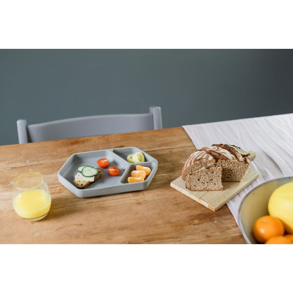 Sivi silikonski dječji tanjur 16x25 cm – Kindsgut-image-4