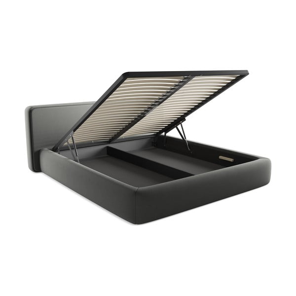 Sivi tapecirani bračni krevet s prostorom za odlaganje s podnicom 180x200 cm Kiana – Makamii-image-3