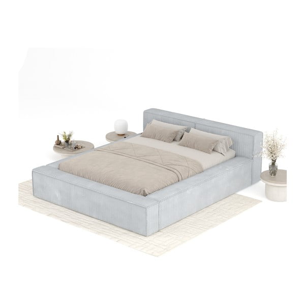 Svijetlo sivi tapecirani bračni krevet s prostorom za odlaganje s podnicom 140x200 cm Voliera – Maison de Rêve-image-3