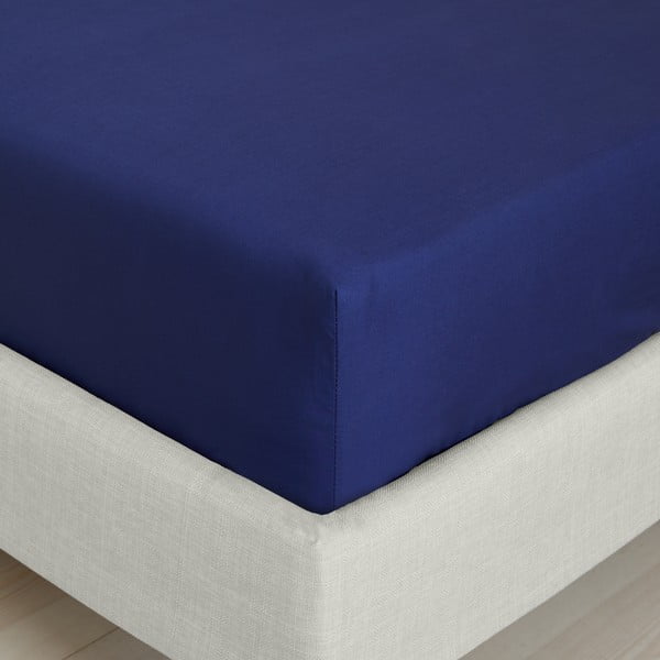 Tamno plava plahta s gumom od pamučnog perkala 90x190 cm Cotton Percale – Bianca-image-3