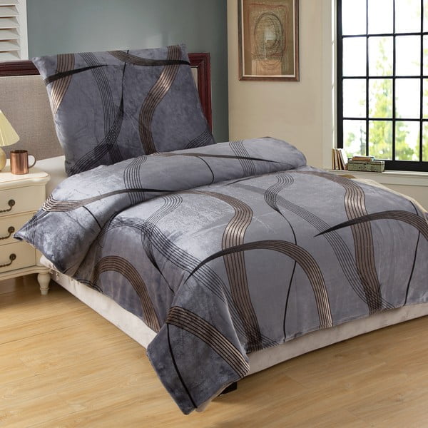 Siva posteljina od mikropliša 200x140 cm Gold Ribbon - My House