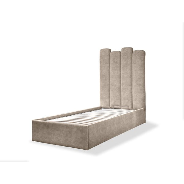 Bež tapecirani krevet za jednu osobu s prostorom za pohranu s podnicom 90x200 cm Dreamy Aurora - Miuform