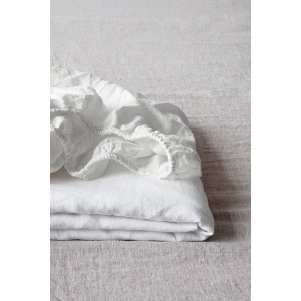 Bijela lanena plahta s gumicom Linen Tales, 90 x 200 cm