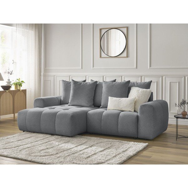 Siva sklopiva/s prostorom za odlaganje kutna garnitura od šenila (s lijevim kutom/s ležaljkom) Roxelane – Bobochic Paris-image-3