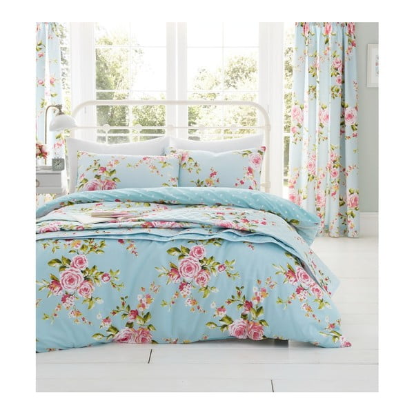 Svijetloplava posteljina s motivom ruže Catherine Lansfield Canterbury, 200 x 200 cm-image-2