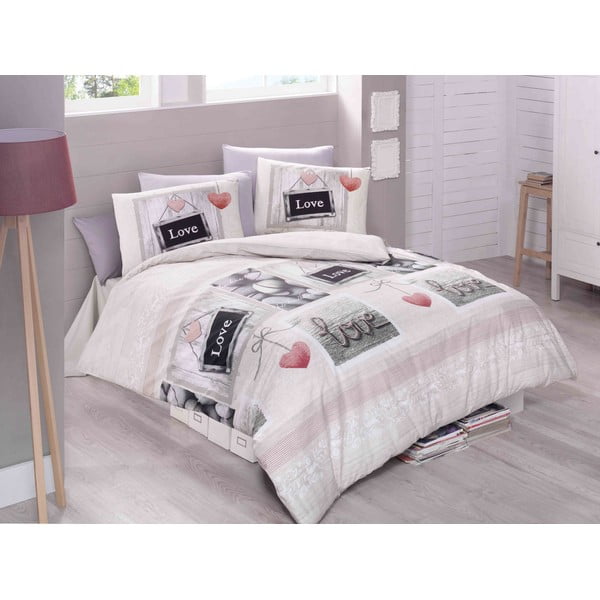 Ružičasto-krem pamučna posteljina za krevet za jednu osobu 140x200 cm Romantique – Mijolnir