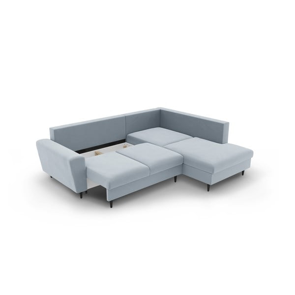 Svijetlo plava baršunasti sklopiva/s prostorom za odlaganje kutna garnitura (s desnim kutom/u obliku slova L) Kyoto – Cosmopolitan Design-image-3